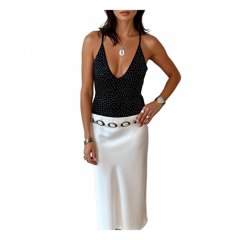 NEW MALIBU ROAD sparkle halter bodysuit in midnight black